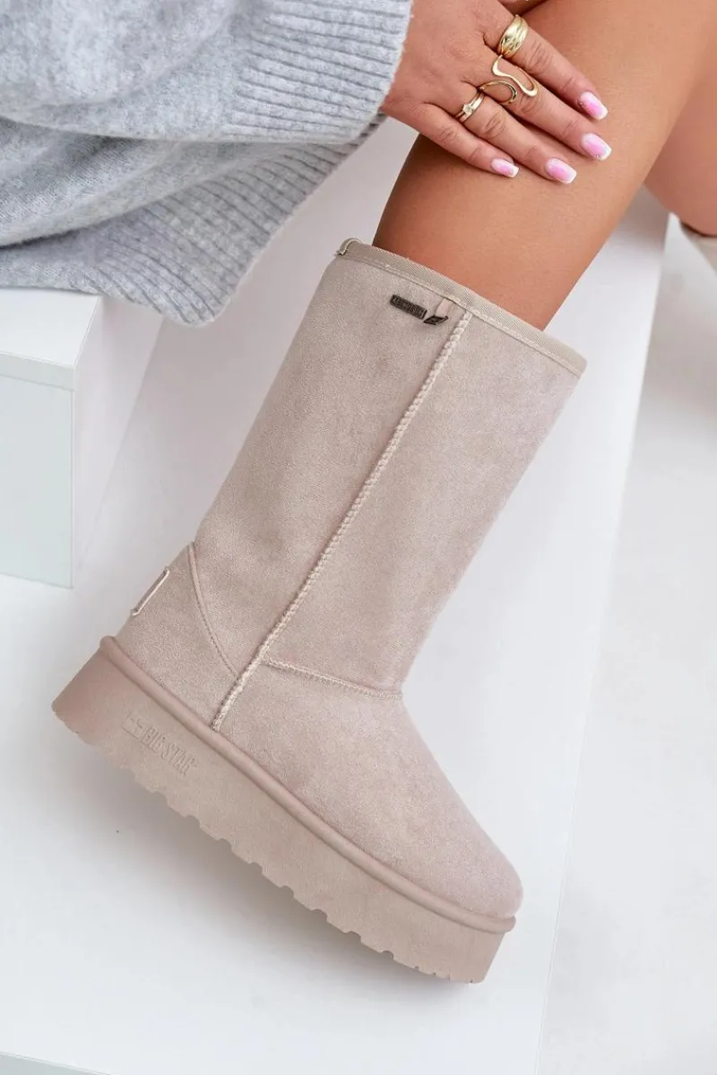 Śniegowce Damskie>Big Star Shoes Wysokie Śniegowce Na Platformie Big Star OO274894 Jasnobeżowe Beżowy