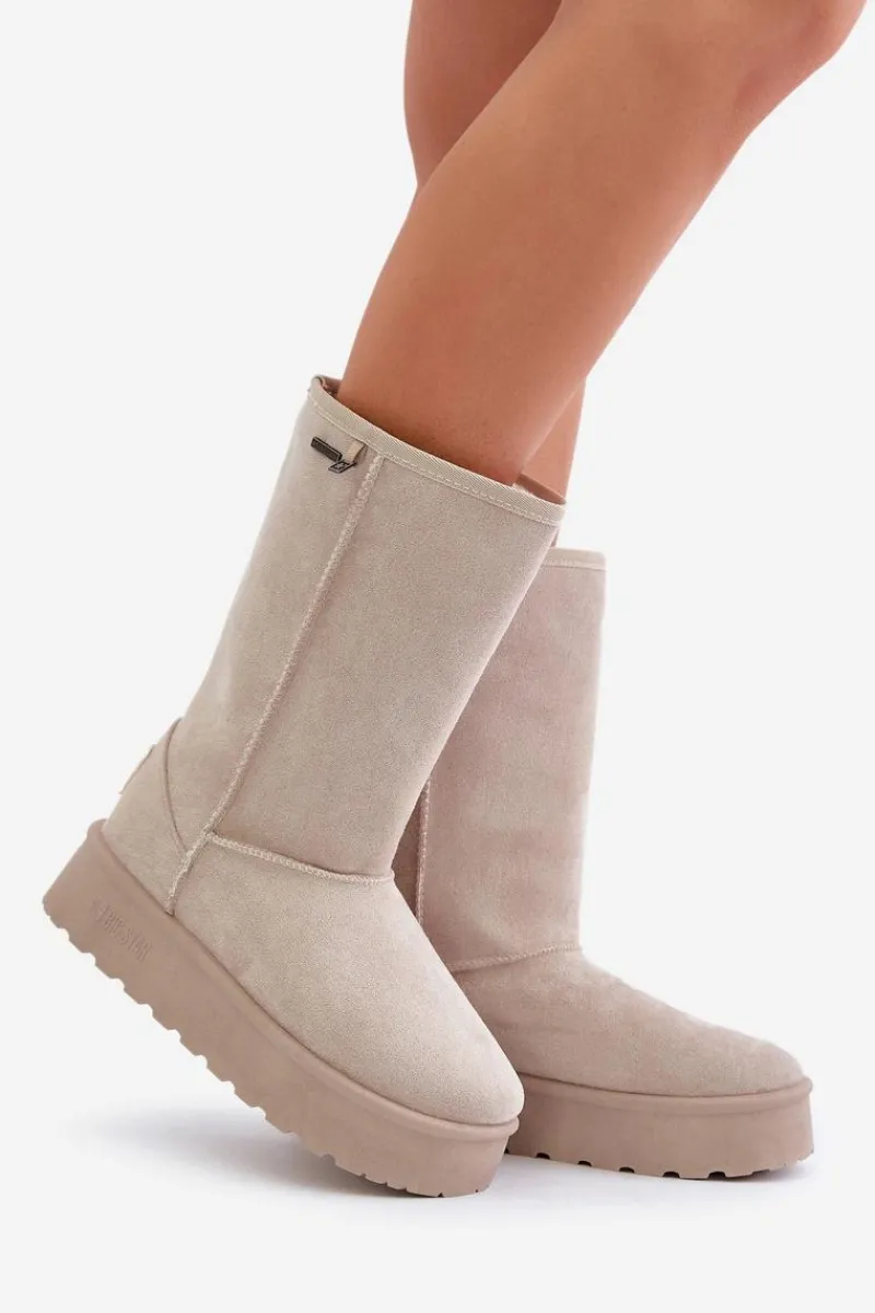 Śniegowce Damskie>Big Star Shoes Wysokie Śniegowce Na Platformie Big Star OO274894 Jasnobeżowe Beżowy