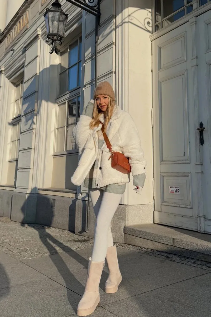 Śniegowce Damskie>Big Star Shoes Wysokie Śniegowce Na Platformie Big Star OO274894 Jasnobeżowe Beżowy