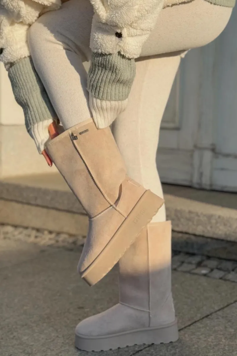 Śniegowce Damskie>Big Star Shoes Wysokie Śniegowce Na Platformie Big Star OO274894 Jasnobeżowe Beżowy