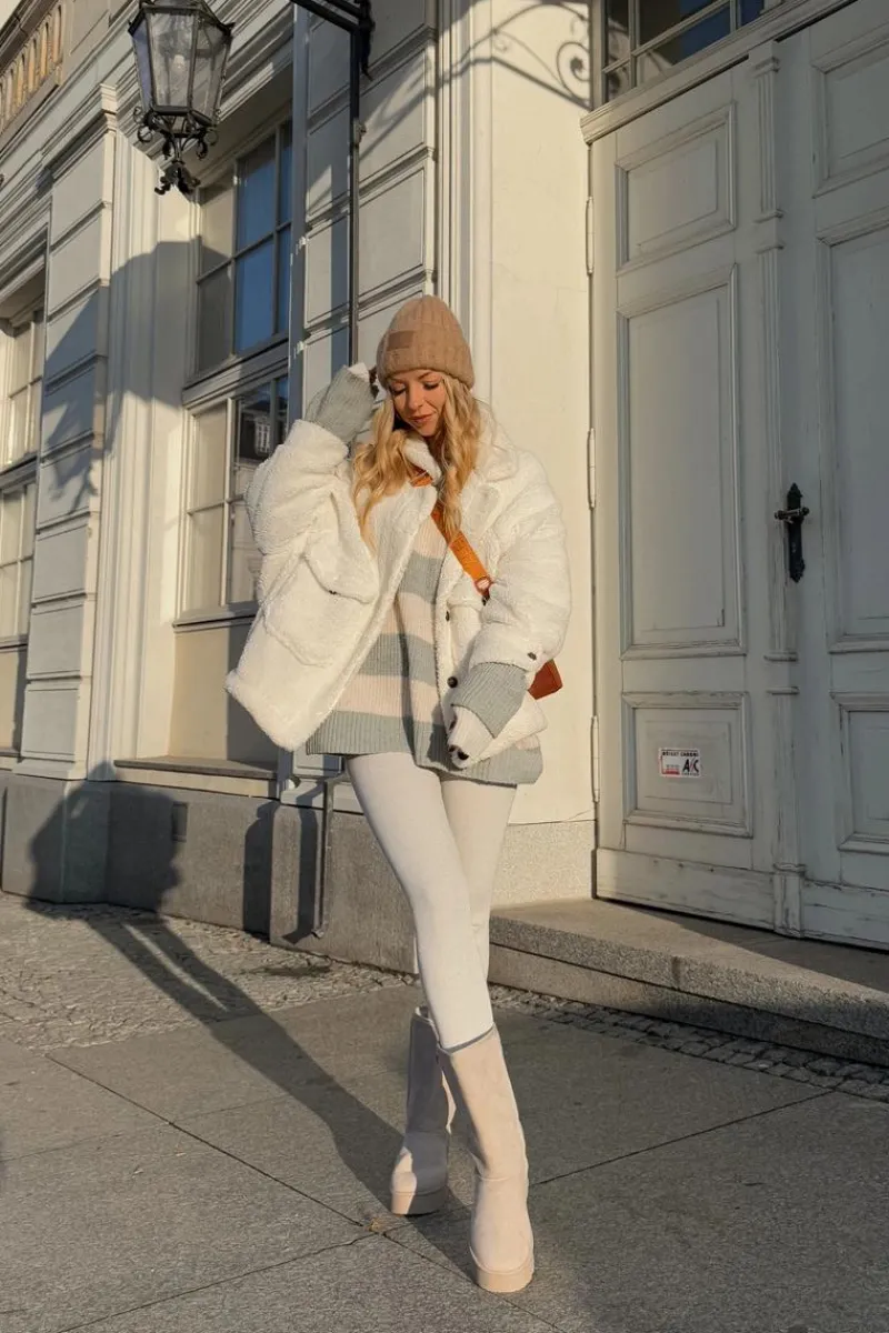 Śniegowce Damskie>Big Star Shoes Wysokie Śniegowce Na Platformie Big Star OO274894 Jasnobeżowe Beżowy