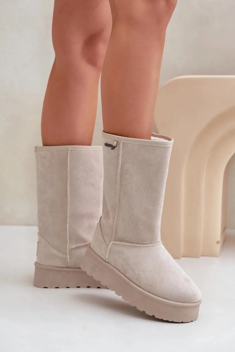 Śniegowce Damskie>Big Star Shoes Wysokie Śniegowce Na Platformie Big Star OO274894 Jasnobeżowe Beżowy