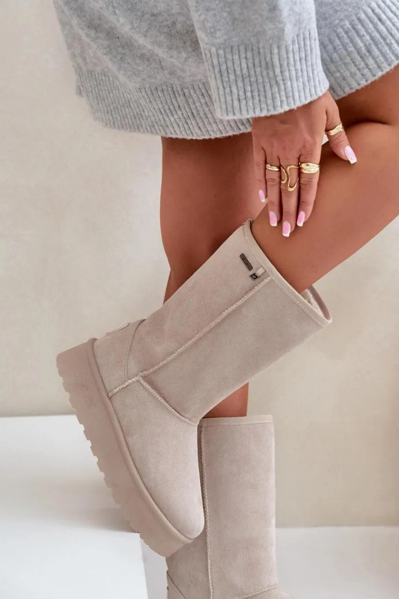 Śniegowce Damskie>Big Star Shoes Wysokie Śniegowce Na Platformie Big Star OO274894 Jasnobeżowe Beżowy