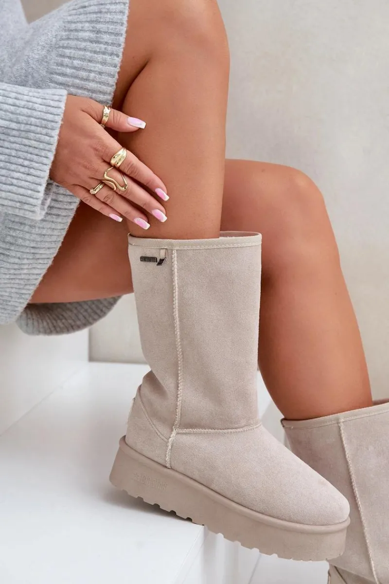 Śniegowce Damskie>Big Star Shoes Wysokie Śniegowce Na Platformie Big Star OO274894 Jasnobeżowe Beżowy