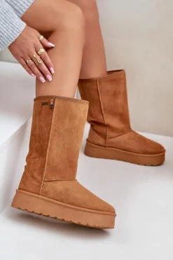 Best Wysokie Śniegowce Na Platformie Big Star OO274893 Camel Damskie Śniegowce Damskie