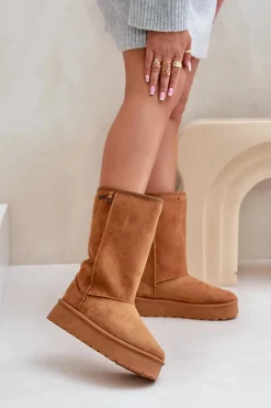 Best Wysokie Śniegowce Na Platformie Big Star OO274893 Camel Damskie Śniegowce Damskie