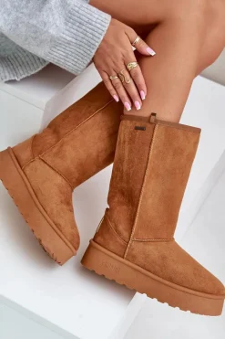 Best Wysokie Śniegowce Na Platformie Big Star OO274893 Camel Damskie Śniegowce Damskie