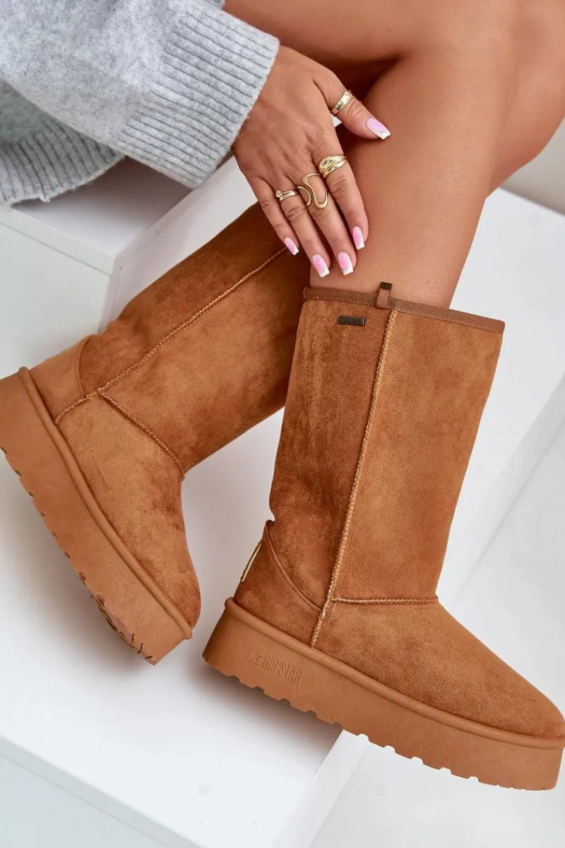 Best Wysokie Śniegowce Na Platformie Big Star OO274893 Camel Damskie Śniegowce Damskie