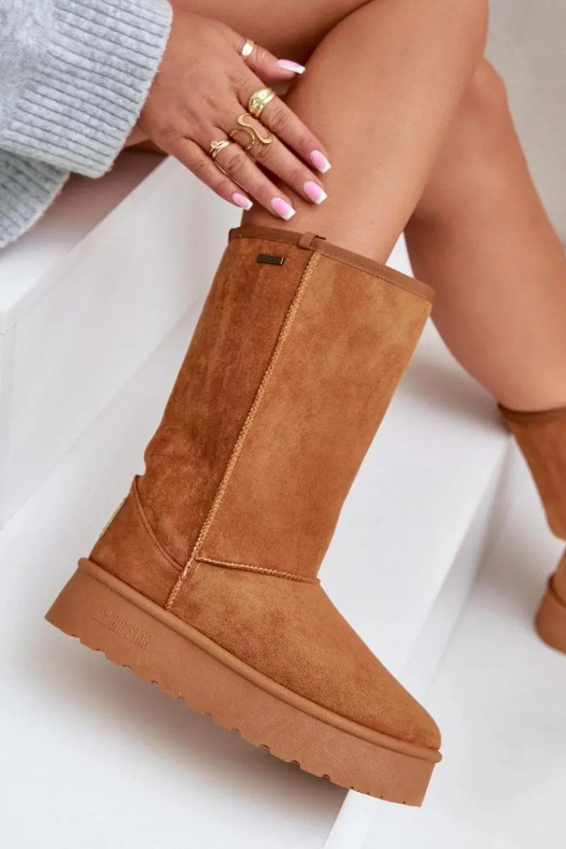 Best Wysokie Śniegowce Na Platformie Big Star OO274893 Camel Damskie Śniegowce Damskie