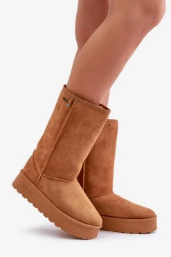 Best Wysokie Śniegowce Na Platformie Big Star OO274893 Camel Damskie Śniegowce Damskie