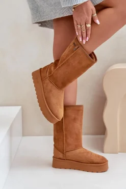 Best Wysokie Śniegowce Na Platformie Big Star OO274893 Camel Damskie Śniegowce Damskie