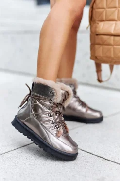 Śniegowce Damskie>Boto Wysokie Śniegowce Ocieplane Futerkiem Złote Sneezy