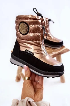 Hot Wysokie Śniegowce Ocieplane Wełną Złote Lucia Dzieci Dziewczęce