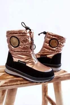 Hot Wysokie Śniegowce Ocieplane Wełną Złote Lucia Dzieci Dziewczęce