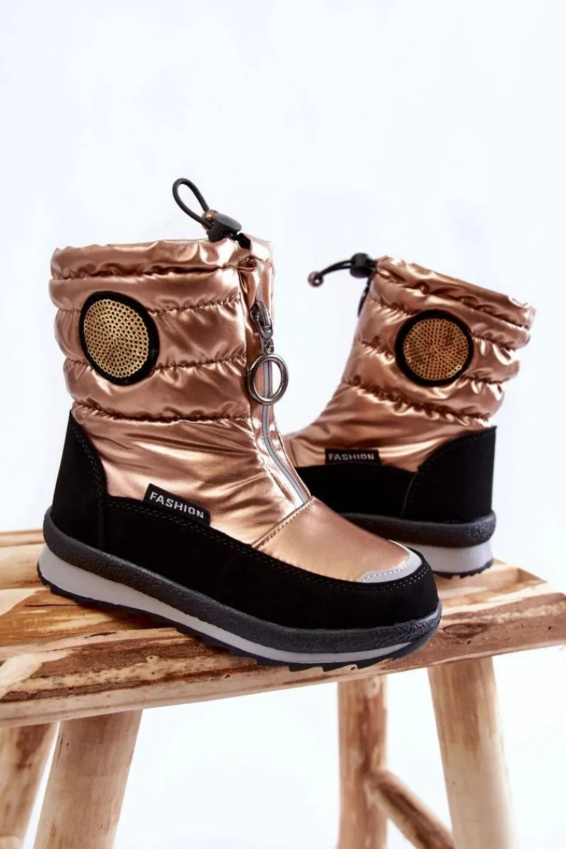 Hot Wysokie Śniegowce Ocieplane Wełną Złote Lucia Dzieci Dziewczęce