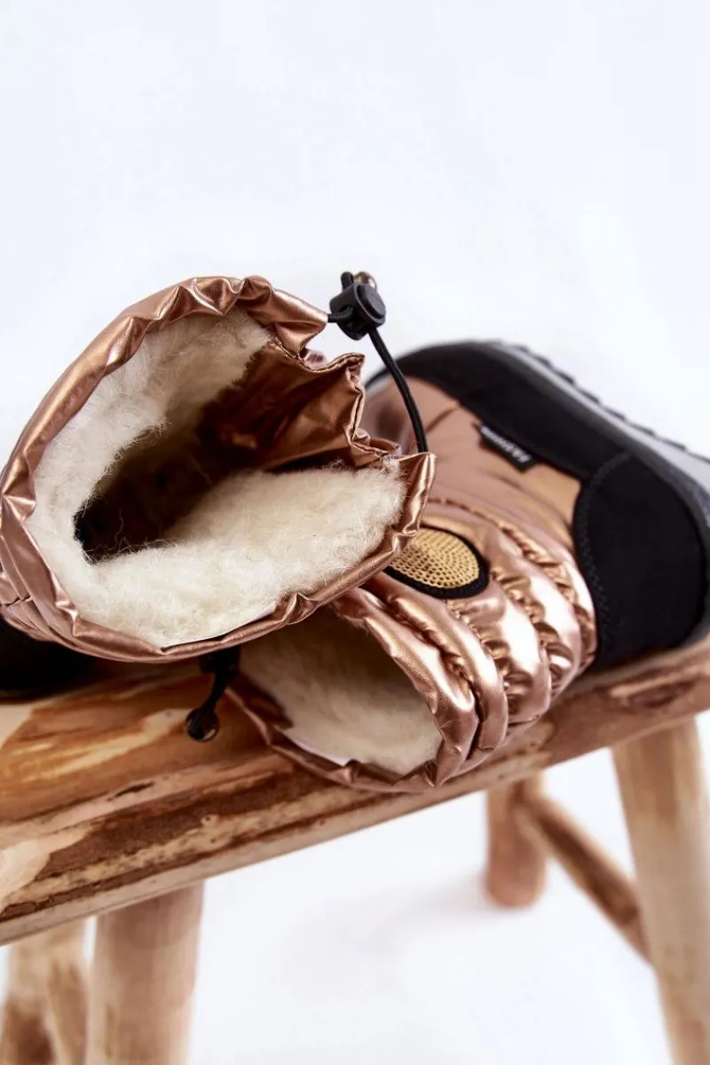 Hot Wysokie Śniegowce Ocieplane Wełną Złote Lucia Dzieci Dziewczęce