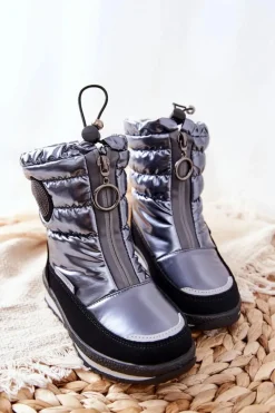 Best Wysokie Śniegowce Ocieplane Wełną Szare Lucia Dzieci Dziewczęce