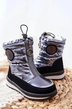 Best Wysokie Śniegowce Ocieplane Wełną Szare Lucia Dzieci Dziewczęce