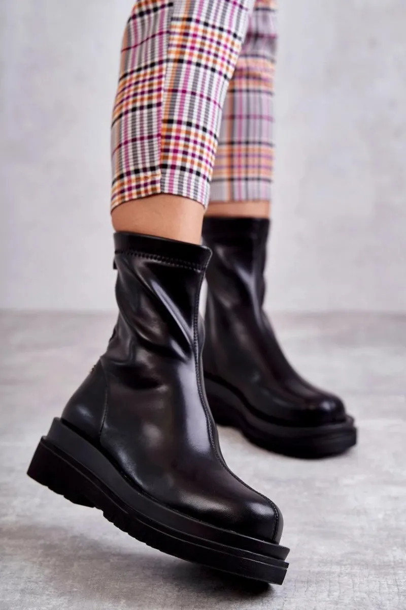 Czarne Botki|Botki Zimowe Damskie>GOE Wysokie Ocieplane Botki KK2N4054 Czarne