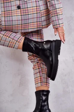 Czarne Botki|Botki Zimowe Damskie><noscript><img width=