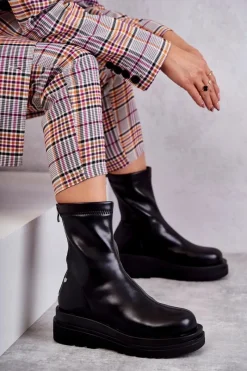 Czarne Botki|Botki Zimowe Damskie><noscript><img width=