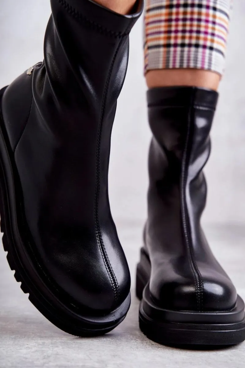 Czarne Botki|Botki Zimowe Damskie>GOE Wysokie Ocieplane Botki KK2N4054 Czarne