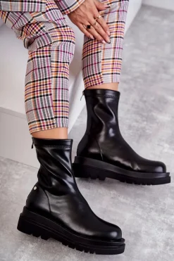 Czarne Botki|Botki Zimowe Damskie><noscript><img width=