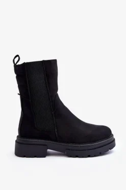 Czarne Botki|Botki Zimowe Damskie>Boto Wysokie Ocieplane Botki Sztyblety Wsuwane Nubuk Czarne Milca