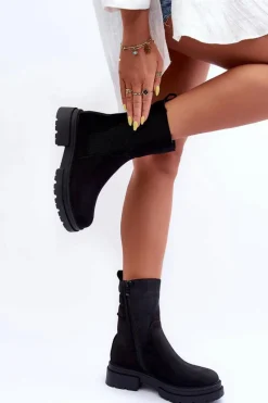 Czarne Botki|Botki Zimowe Damskie><noscript><img width=