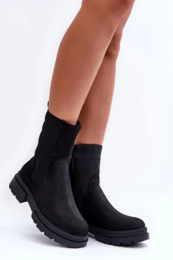 Czarne Botki|Botki Zimowe Damskie><noscript><img width=