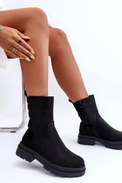 Czarne Botki|Botki Zimowe Damskie><noscript><img width=