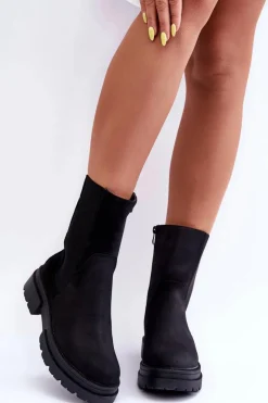 Czarne Botki|Botki Zimowe Damskie><noscript><img width=