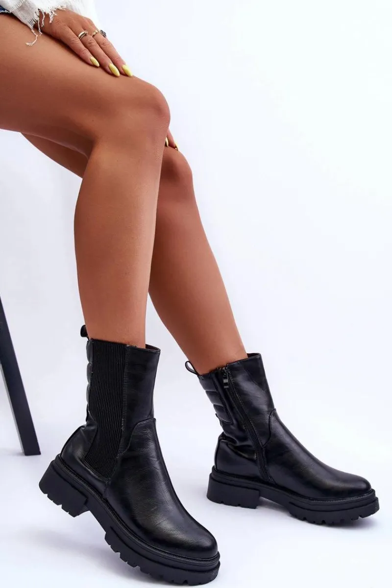 Hot Wysokie Ocieplane Botki Sztyblety Wsuwane Czarne Milca Damskie Czarne Botki|Botki Zimowe Damskie