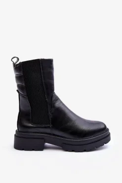 Hot Wysokie Ocieplane Botki Sztyblety Wsuwane Czarne Milca Damskie Czarne Botki|Botki Zimowe Damskie