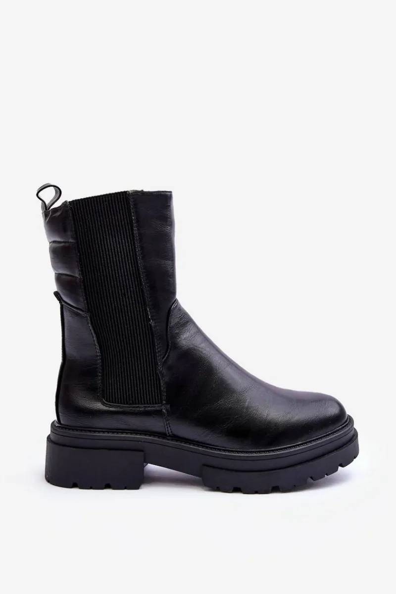 Hot Wysokie Ocieplane Botki Sztyblety Wsuwane Czarne Milca Damskie Czarne Botki|Botki Zimowe Damskie