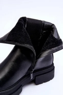 Hot Wysokie Ocieplane Botki Sztyblety Wsuwane Czarne Milca Damskie Czarne Botki|Botki Zimowe Damskie