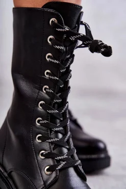 Best Boto Wysokie Ocieplane Damskie Botki Wiązane Czarne Darla