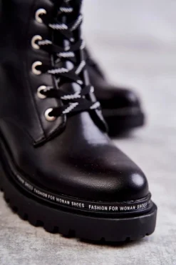 Best Boto Wysokie Ocieplane Damskie Botki Wiązane Czarne Darla