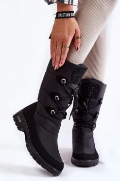 Śniegowce Damskie|Kozaki Płaskie>Boto Wysokie Ocieplane Śniegowce Progress PROGJ-20-07 Czarne