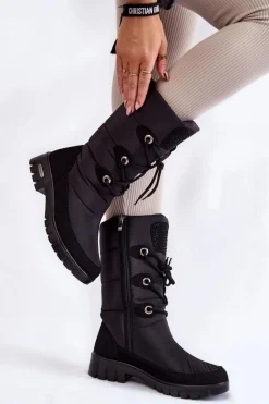 Śniegowce Damskie|Kozaki Płaskie>Boto Wysokie Ocieplane Śniegowce Progress PROGJ-20-07 Czarne