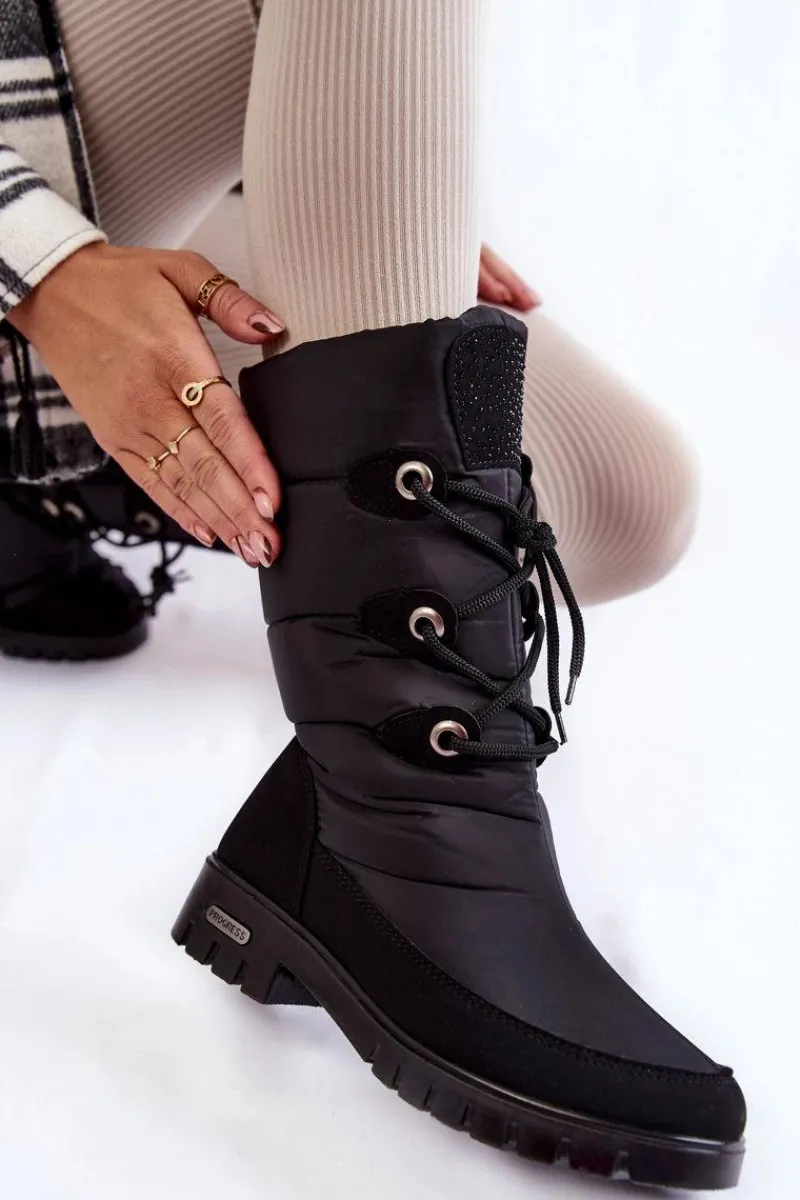 Śniegowce Damskie|Kozaki Płaskie>Boto Wysokie Ocieplane Śniegowce Progress PROGJ-20-07 Czarne