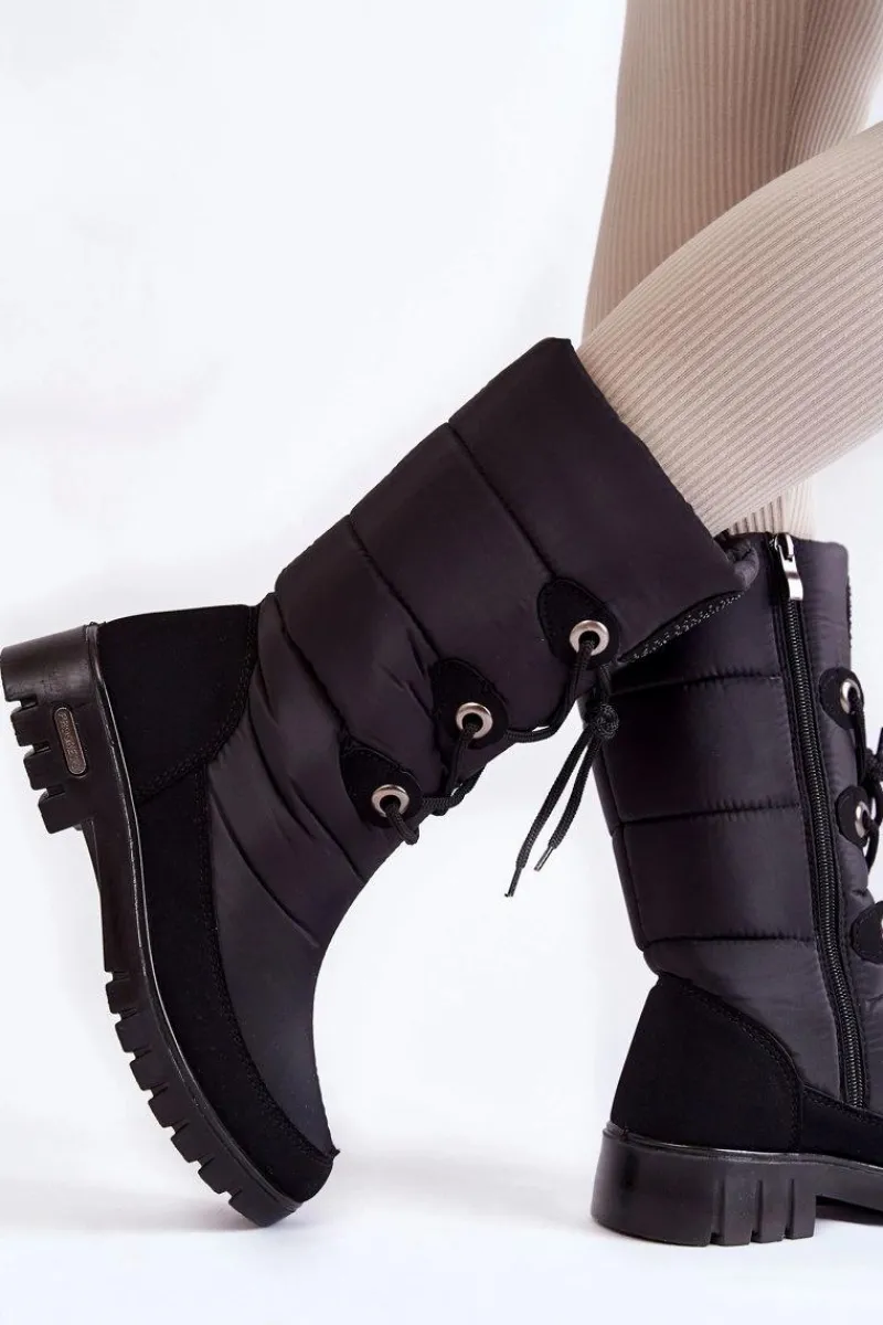 Śniegowce Damskie|Kozaki Płaskie>Boto Wysokie Ocieplane Śniegowce Progress PROGJ-20-07 Czarne