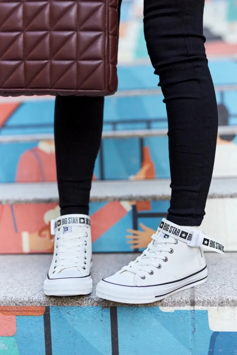 New Wysokie Ocieplane Trampki Big Star GG274027 Białe Damskie Trampki Ocieplane|Trampki Damskie Big Star