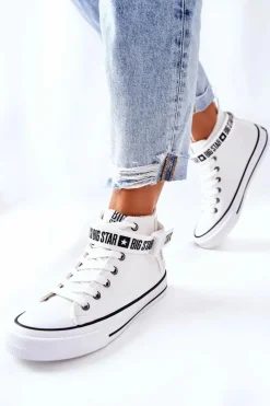 New Wysokie Ocieplane Trampki Big Star GG274027 Białe Damskie Trampki Ocieplane|Trampki Damskie Big Star