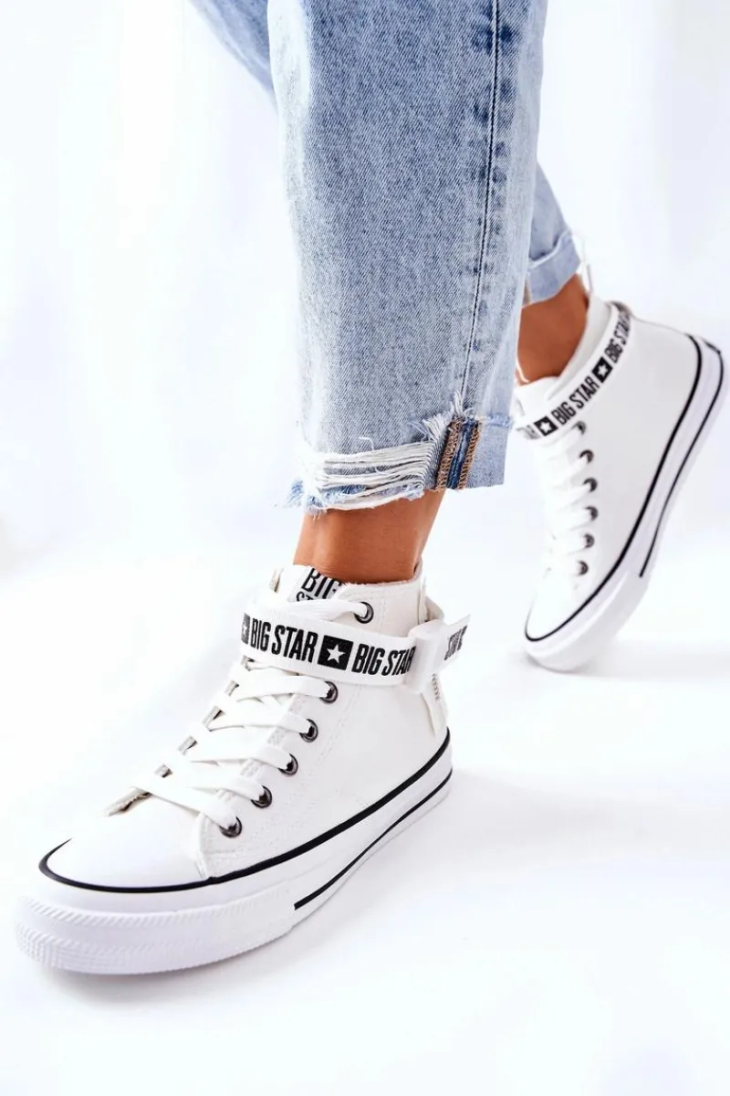 New Wysokie Ocieplane Trampki Big Star GG274027 Białe Damskie Trampki Ocieplane|Trampki Damskie Big Star