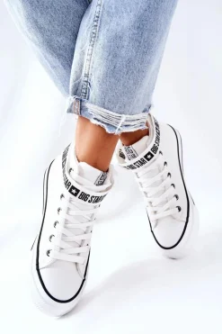 New Wysokie Ocieplane Trampki Big Star GG274027 Białe Damskie Trampki Ocieplane|Trampki Damskie Big Star