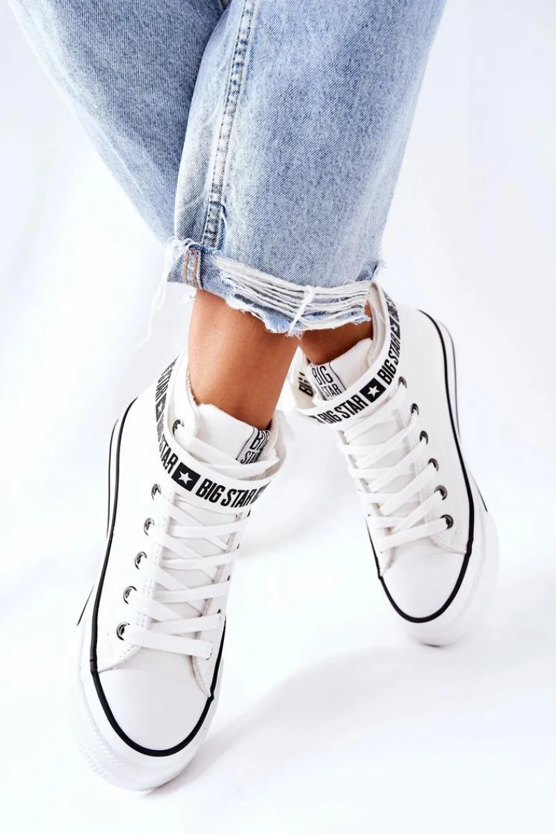 New Wysokie Ocieplane Trampki Big Star GG274027 Białe Damskie Trampki Ocieplane|Trampki Damskie Big Star