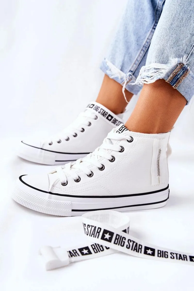 New Wysokie Ocieplane Trampki Big Star GG274027 Białe Damskie Trampki Ocieplane|Trampki Damskie Big Star