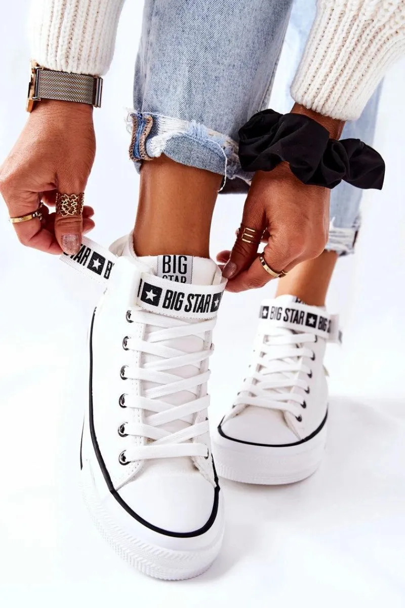 New Wysokie Ocieplane Trampki Big Star GG274027 Białe Damskie Trampki Ocieplane|Trampki Damskie Big Star