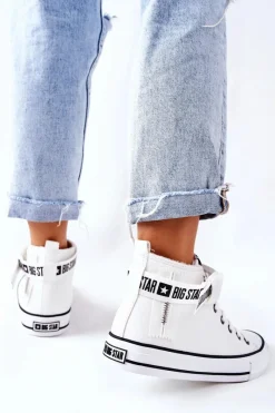 New Wysokie Ocieplane Trampki Big Star GG274027 Białe Damskie Trampki Ocieplane|Trampki Damskie Big Star